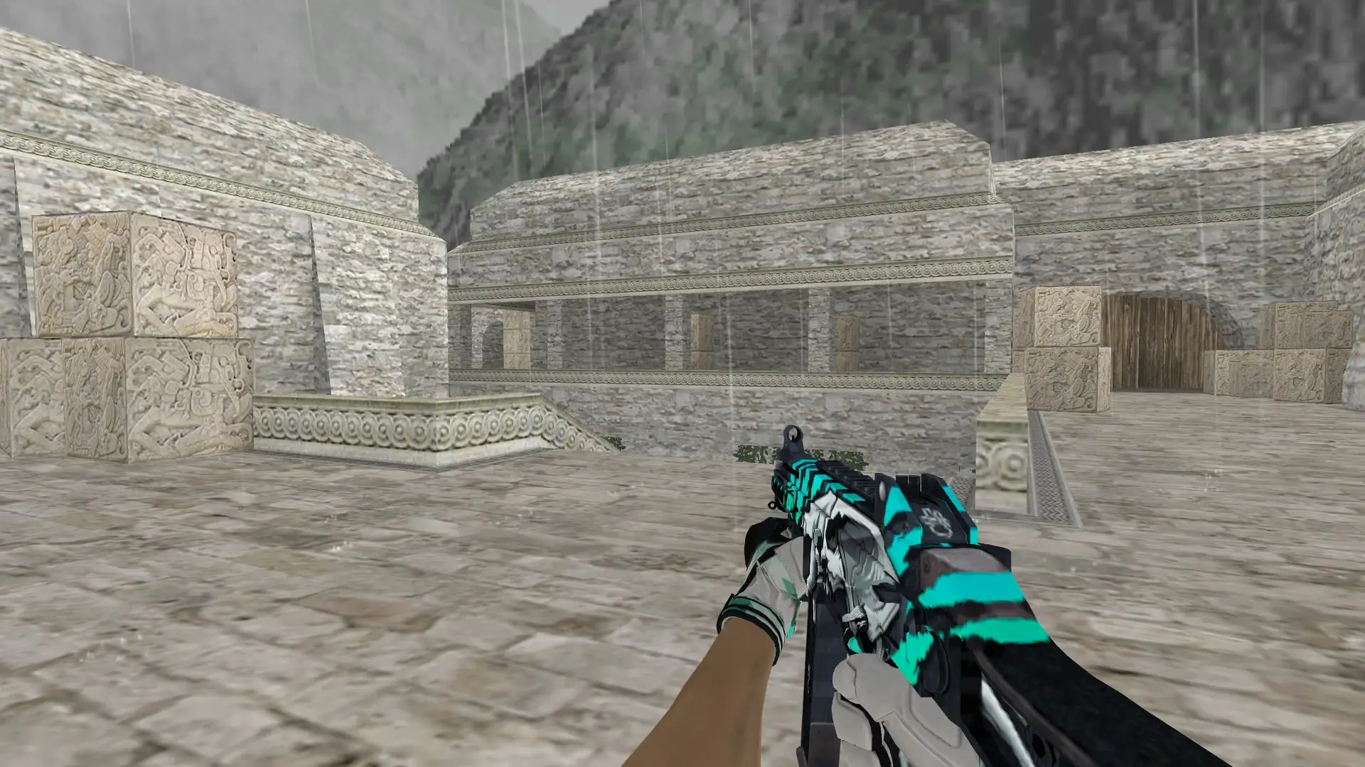 UMP-45 — Moto Gloves Spearmint Pack — de_aztec (first person)