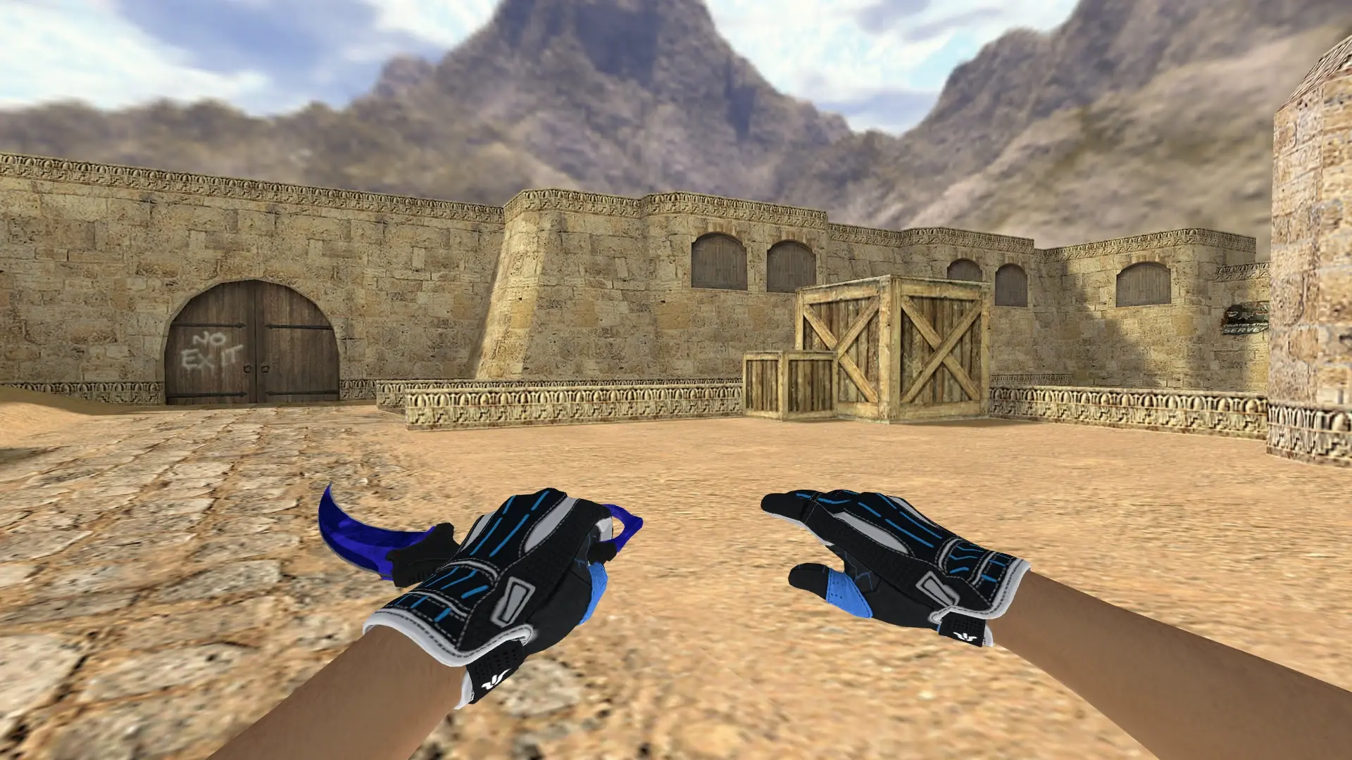 Karambit Sapphire — Sport Gloves Superconductor Pack — de_dust2 (first person)