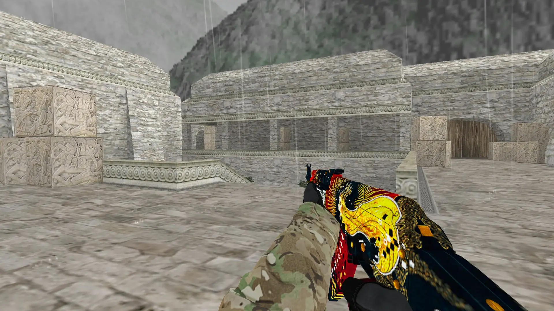 AK-47 — Specialist Gloves Crimson Kimono Pack — de_aztec (first person)
