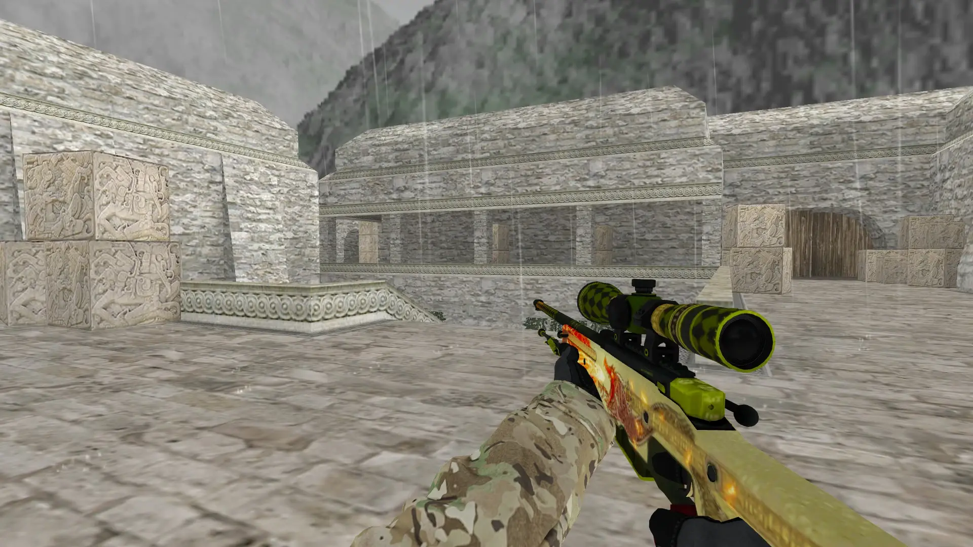 AWP — Specialist Gloves Crimson Kimono Pack — de_aztec (first person)