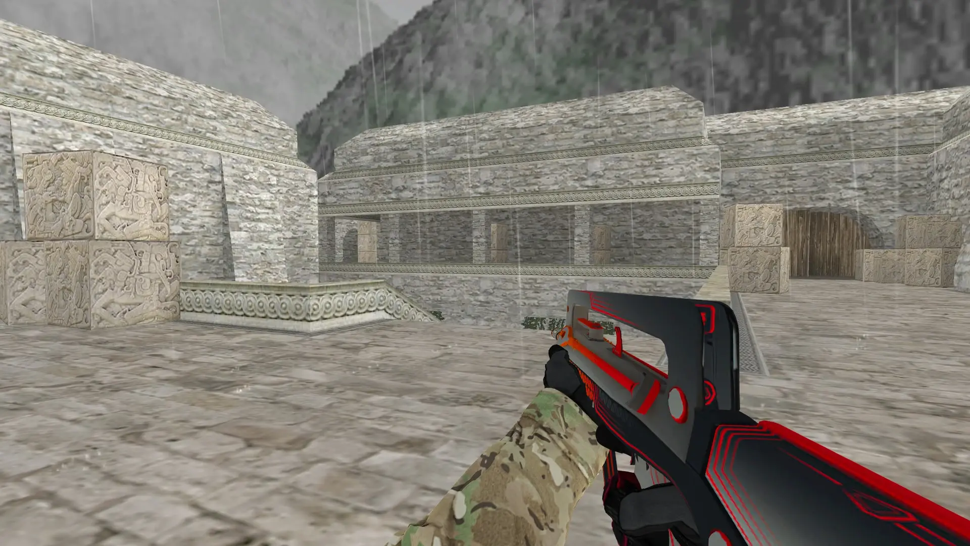 FAMAS — Specialist Gloves Crimson Kimono Pack — de_aztec (first person)