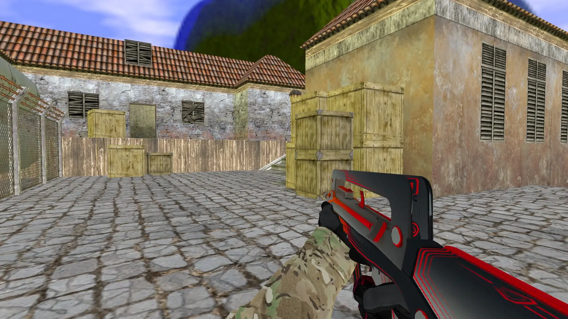 FAMAS — Specialist Gloves Crimson Kimono Pack — de_inferno (first person)