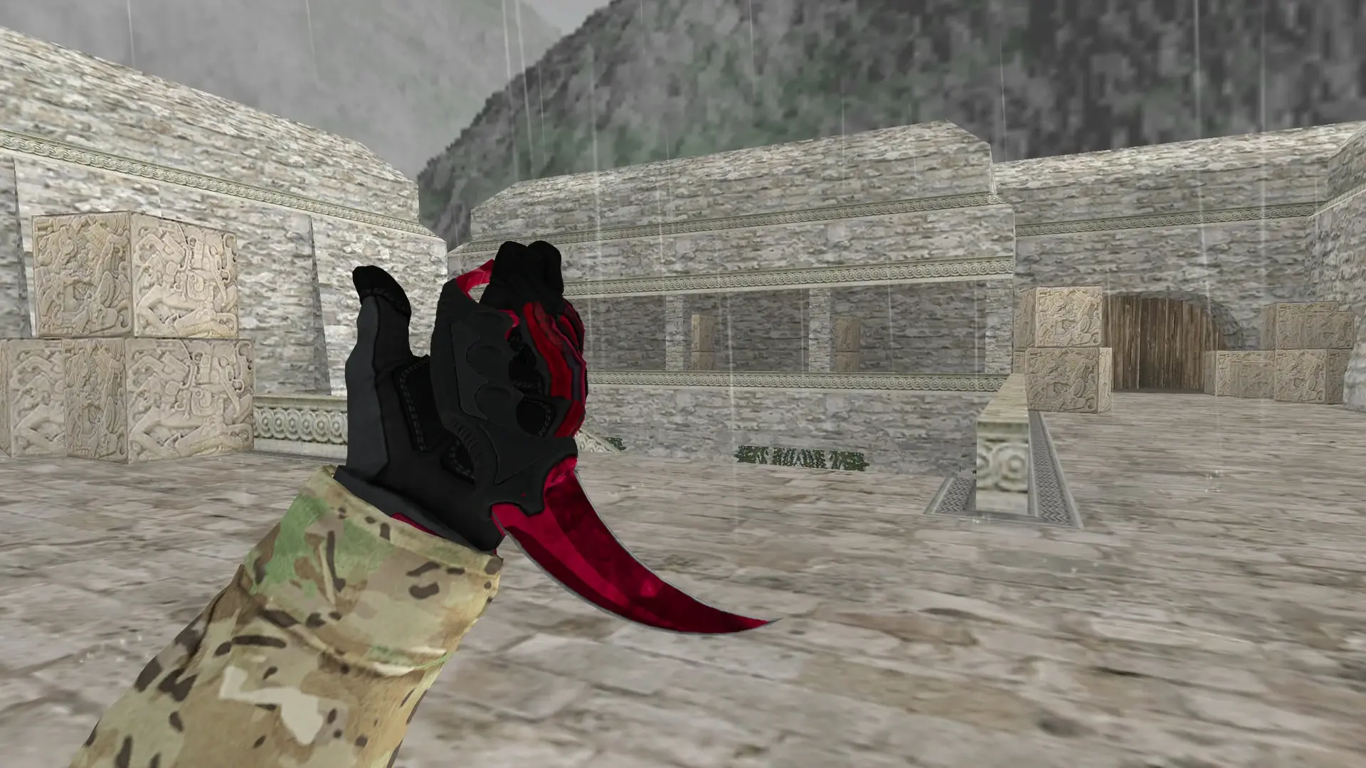 Knife — Specialist Gloves Crimson Kimono Pack — de_aztec (first person)