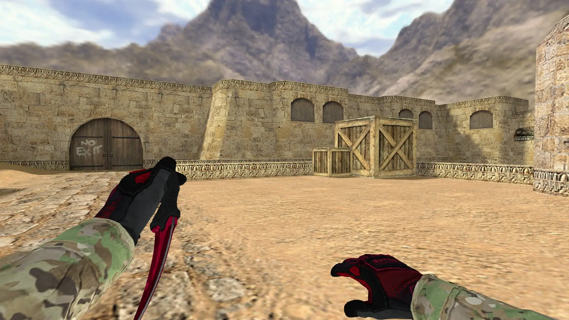 Knife — Specialist Gloves Crimson Kimono Pack — de_dust2 (first person)