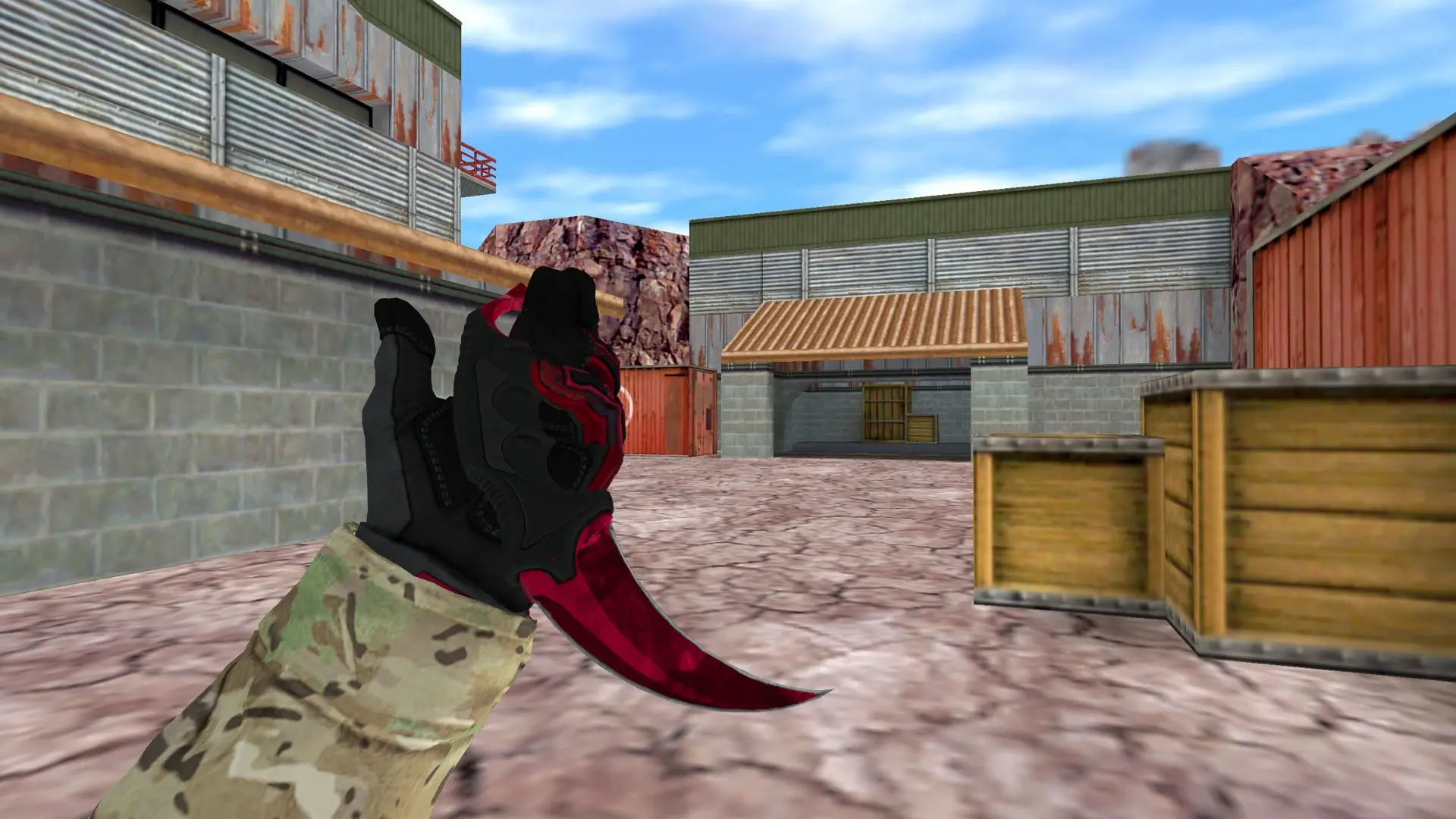 Knife — Specialist Gloves Crimson Kimono Pack — de_nuke (first person)