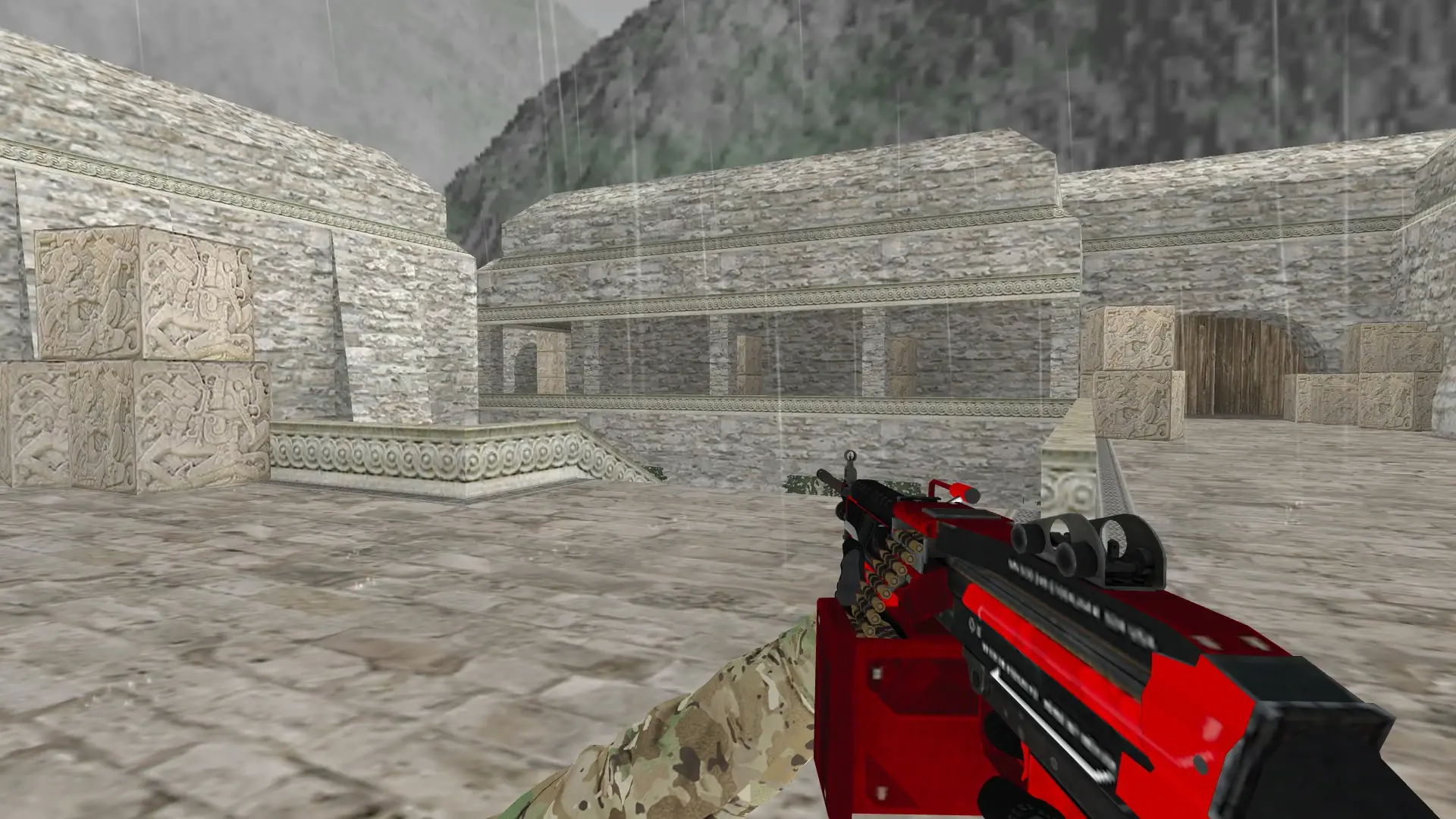 M249 — Specialist Gloves Crimson Kimono Pack — de_aztec (first person)