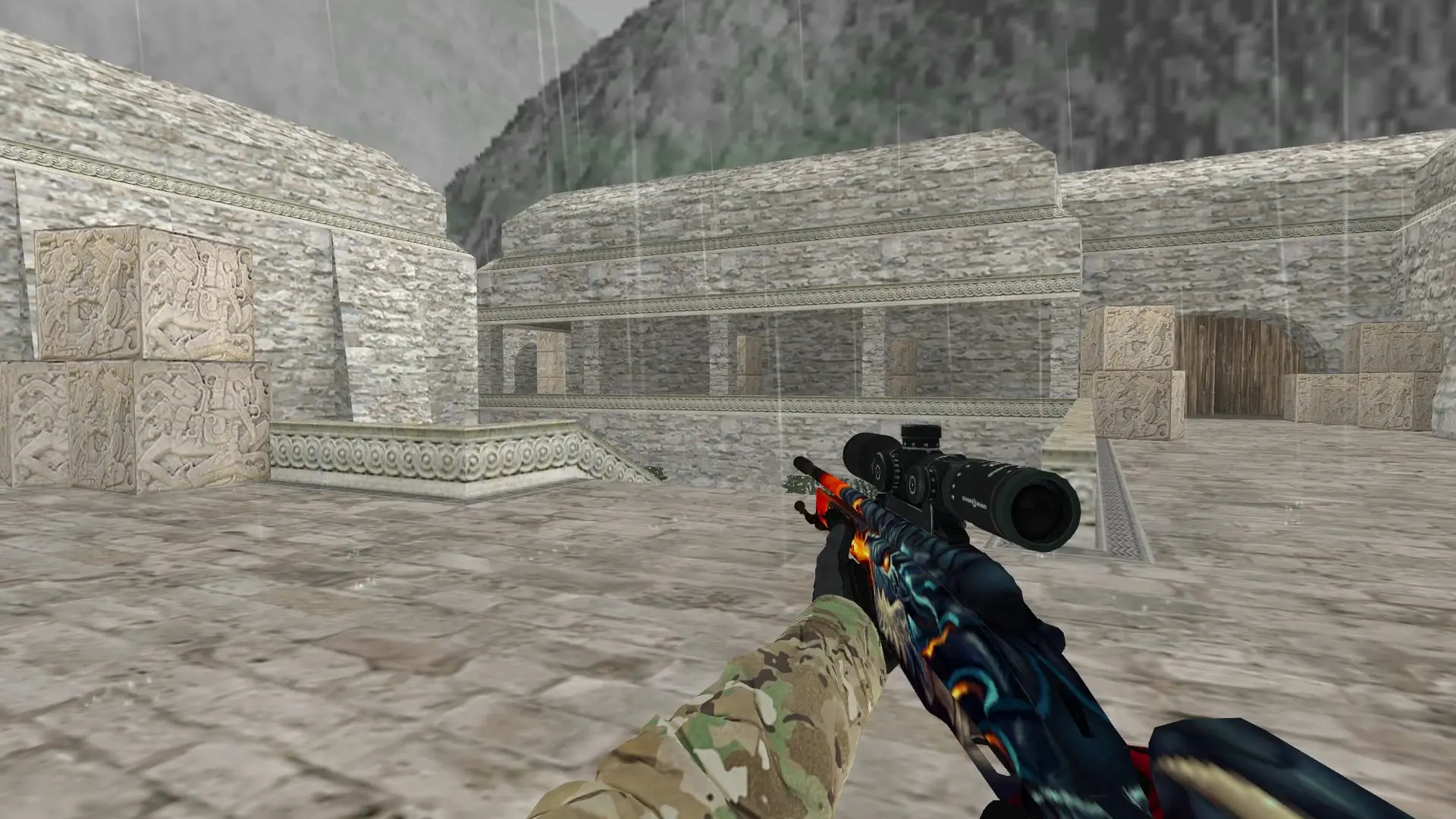 Scout — Specialist Gloves Crimson Kimono Pack — de_aztec (first person)