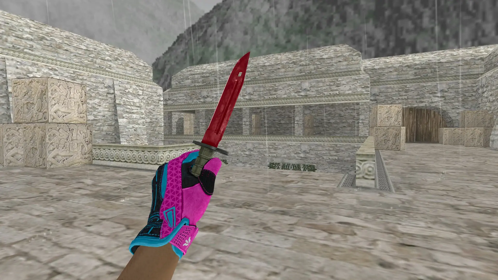 Bayonet Ruby — Sports Gloves Vice Pack — de_aztec (first person)