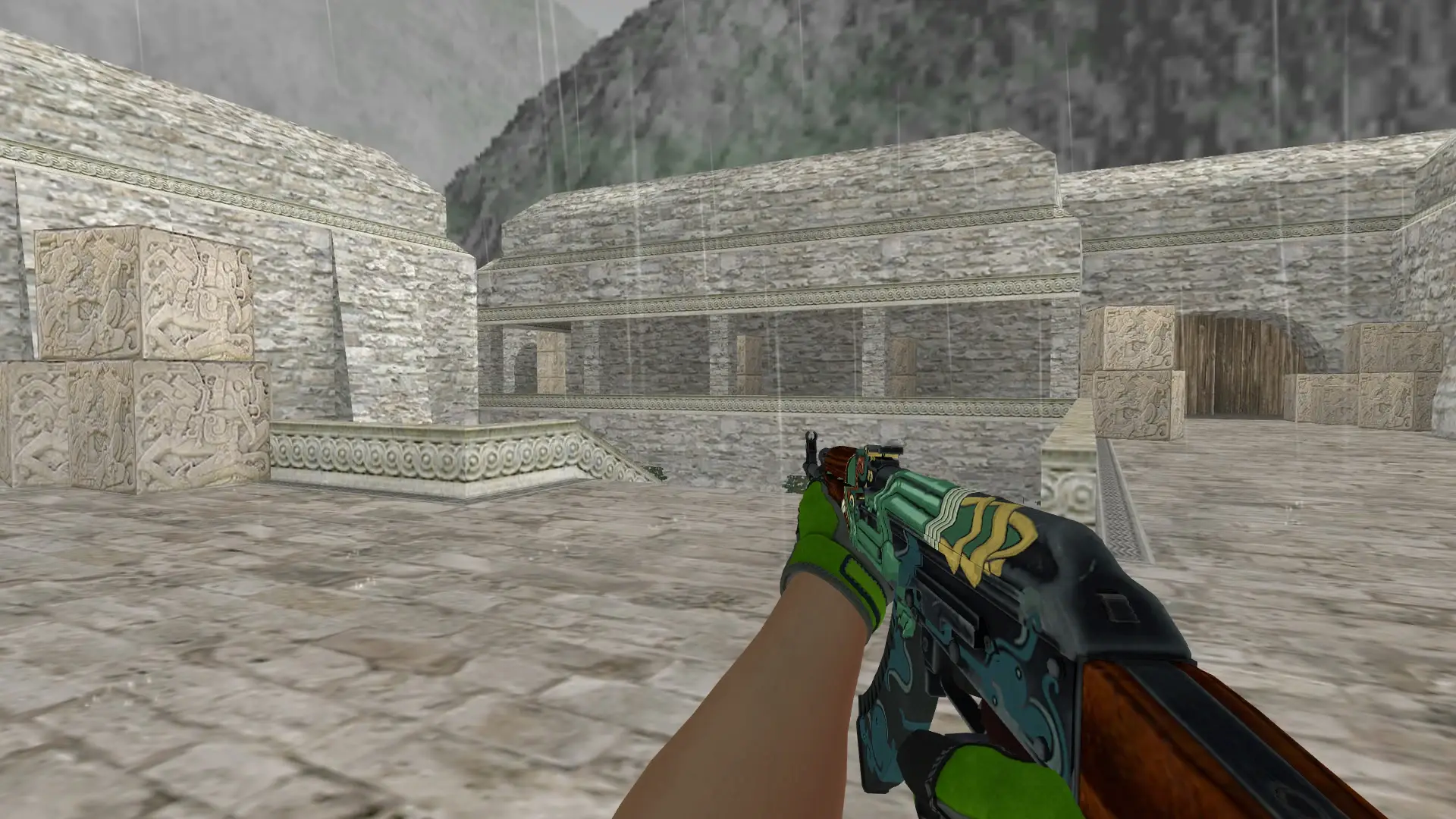 AK-47 — Specialist Gloves Emerald Web Pack — de_aztec (first person)