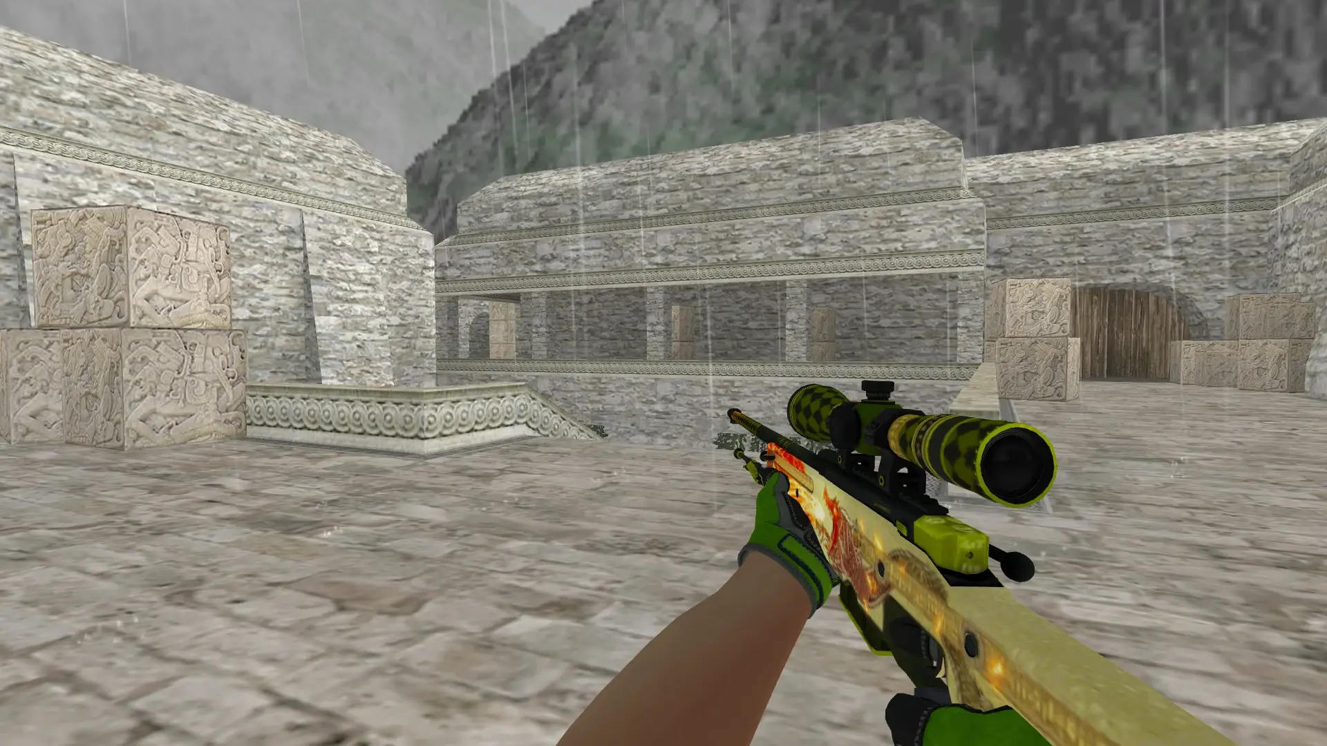 AWP — Specialist Gloves Emerald Web Pack — de_aztec (first person)