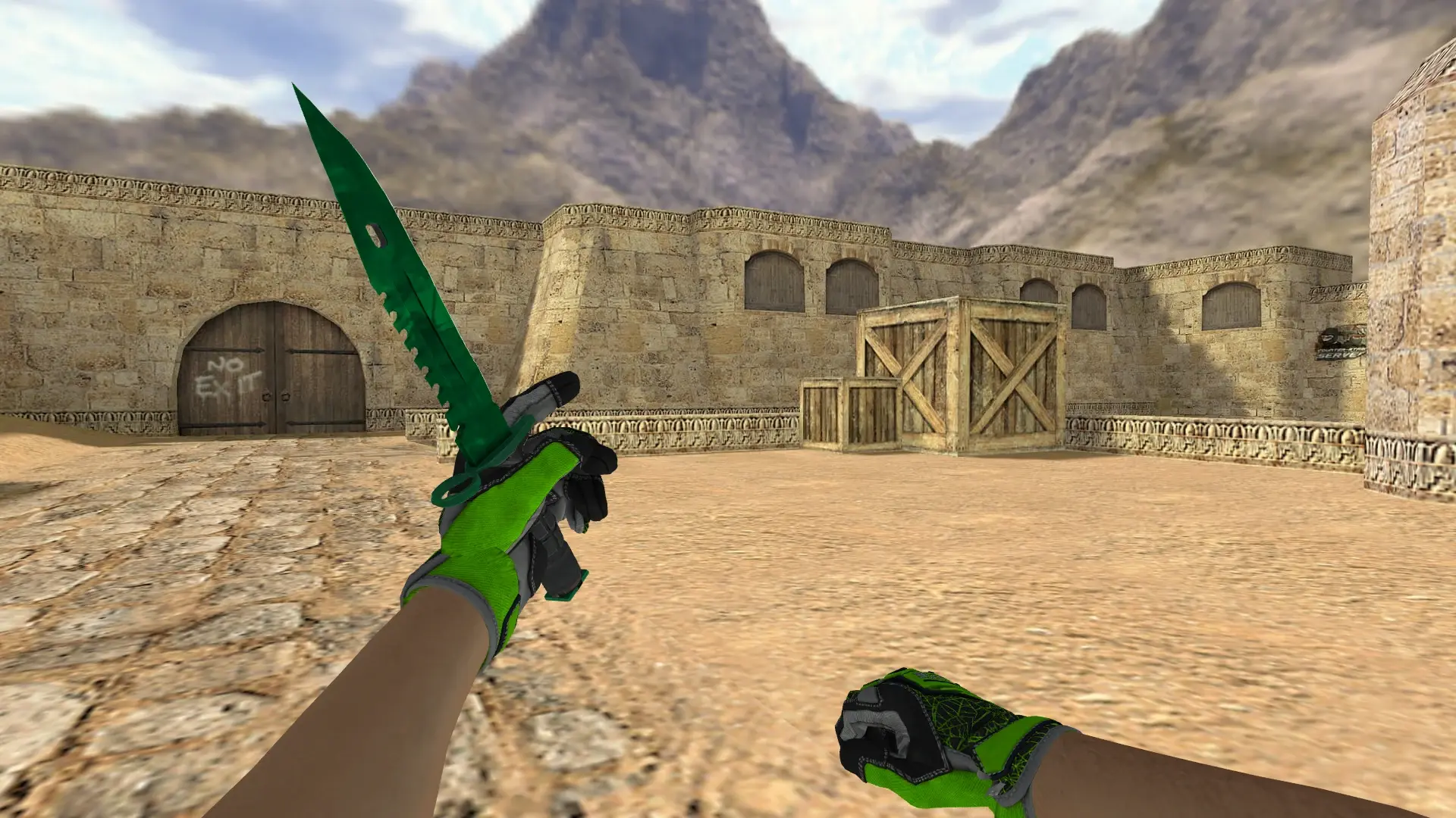 Knife — Specialist Gloves Emerald Web Pack — de_dust2 (first person)