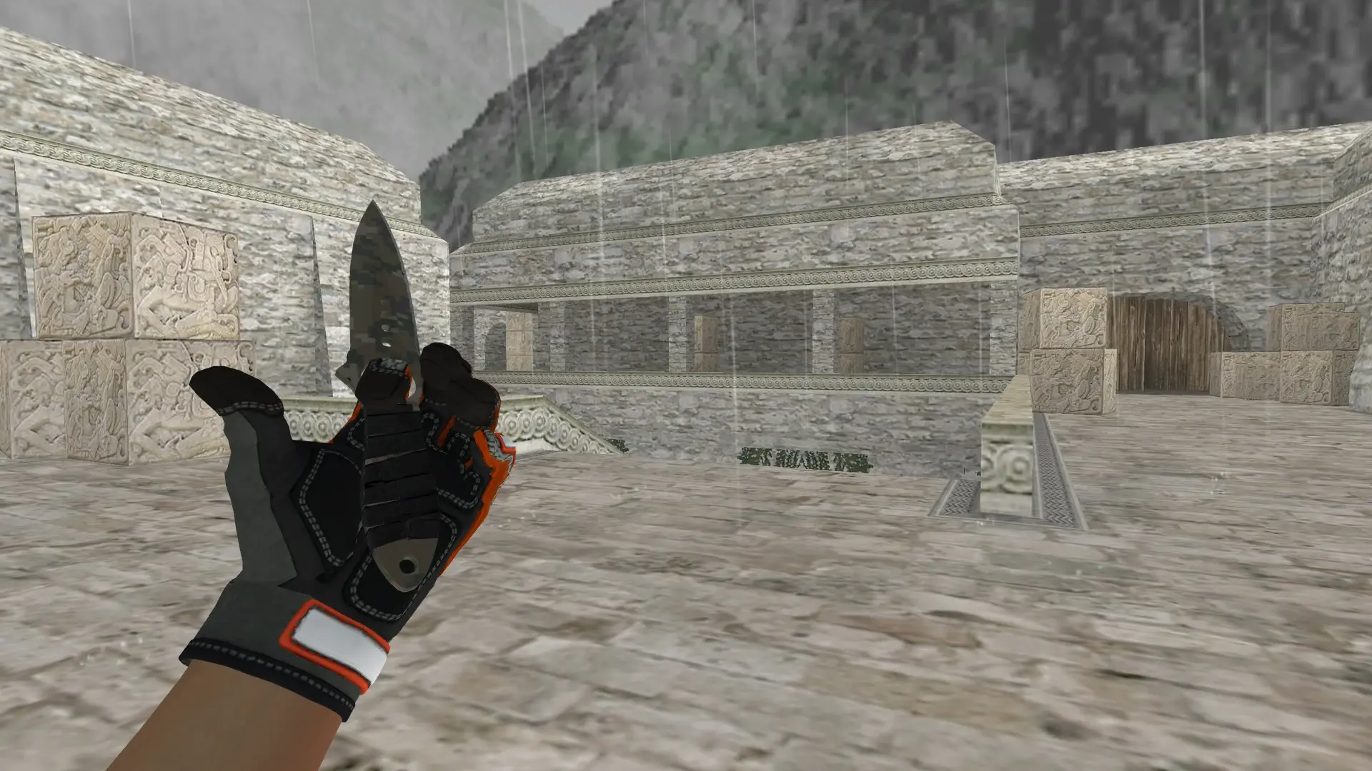 Skeleton Knife Forest DDPAT — Specialist Gloves Foundation Pack — de_aztec (first person)