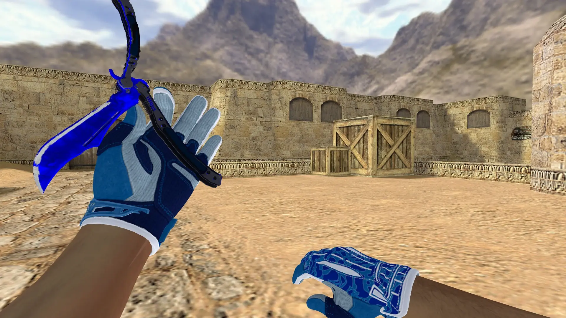 Butterfly Doppler (Sapphire) — Sport Gloves Amphibious Pack — de_dust2 (first person)