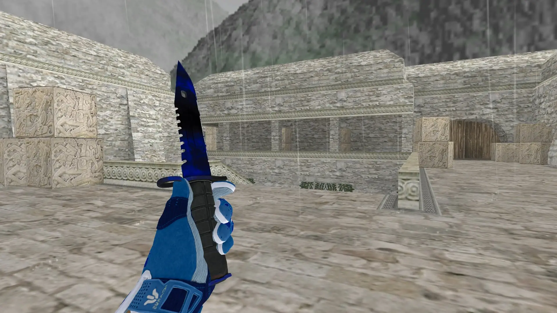 M9 Bayonet Doppler (P4) — Sport Gloves Amphibious Pack — de_aztec (first person)