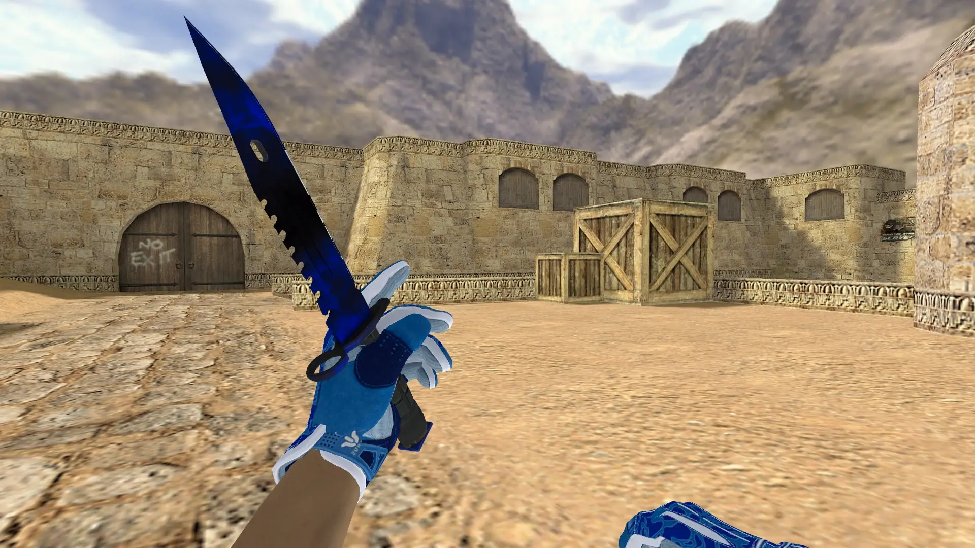 M9 Bayonet Doppler (P4) — Sport Gloves Amphibious Pack — de_dust2 (first person)