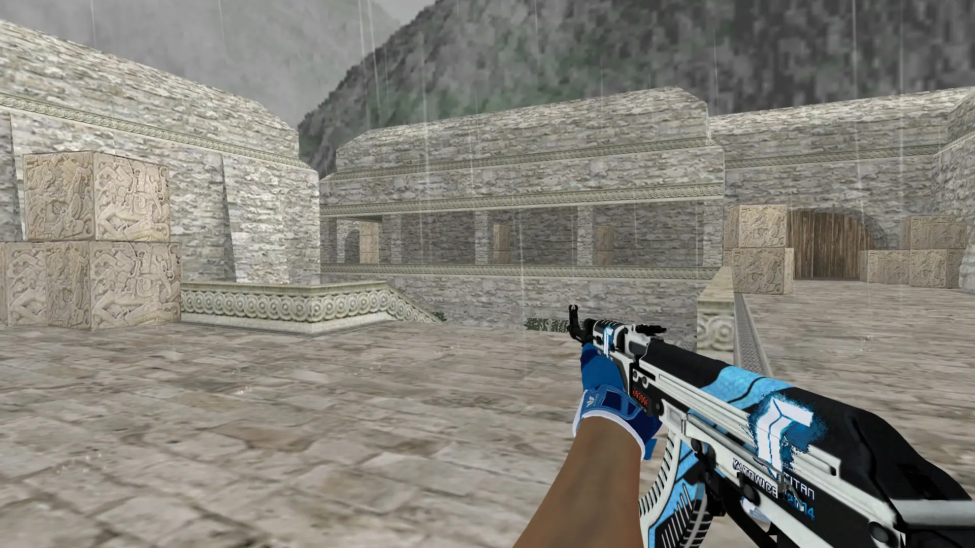 AK-47 — Sport Gloves Amphibious Pack — de_aztec (first person)