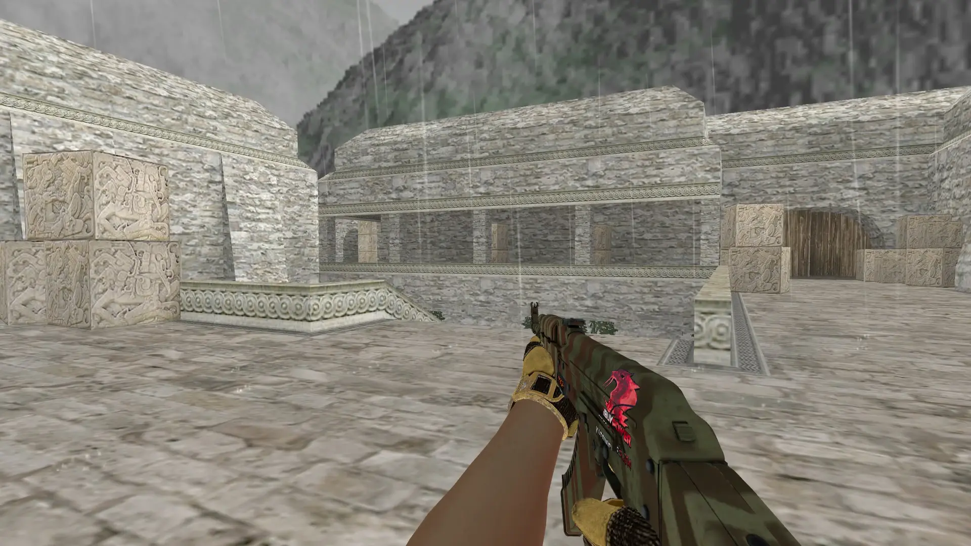AK-47 — Sport Gloves Arid Pack — de_aztec (first person)
