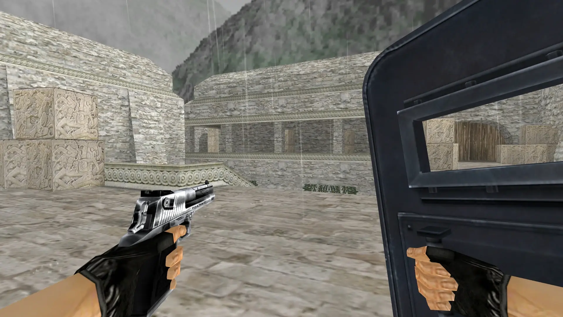 Police Camo Carbon Shield — de_aztec (first person)