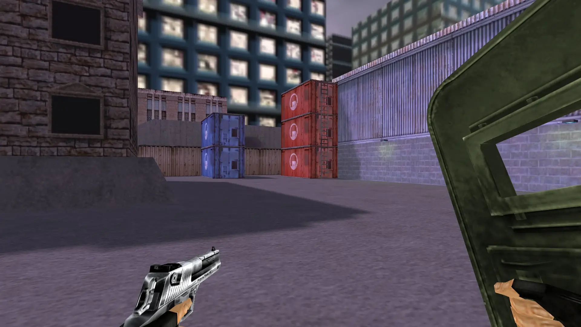 Green Police Shield — cs_assault (first person)