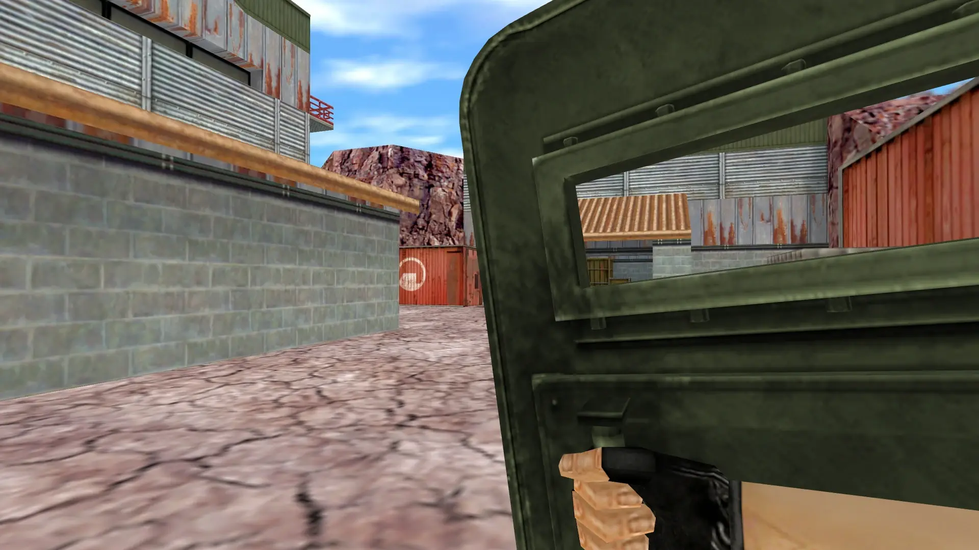 Green Police Shield — de_nuke (first person)