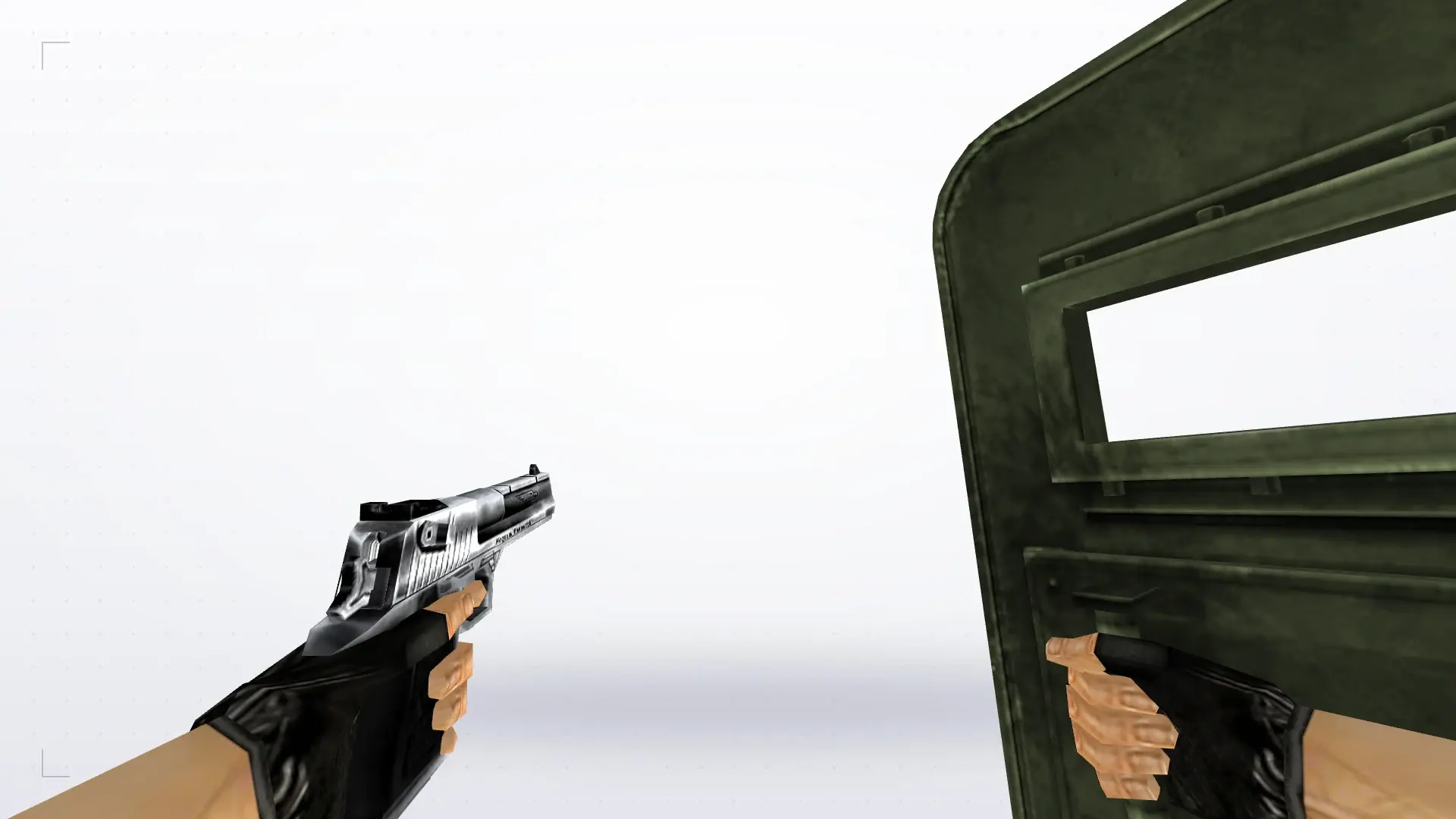 Green Police Shield — first person