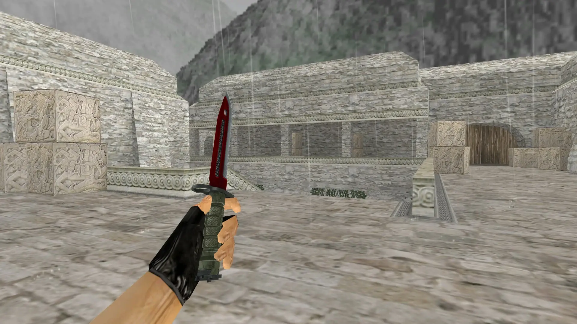 Bayonet | Autotronic, default gloves — de_aztec (first person)