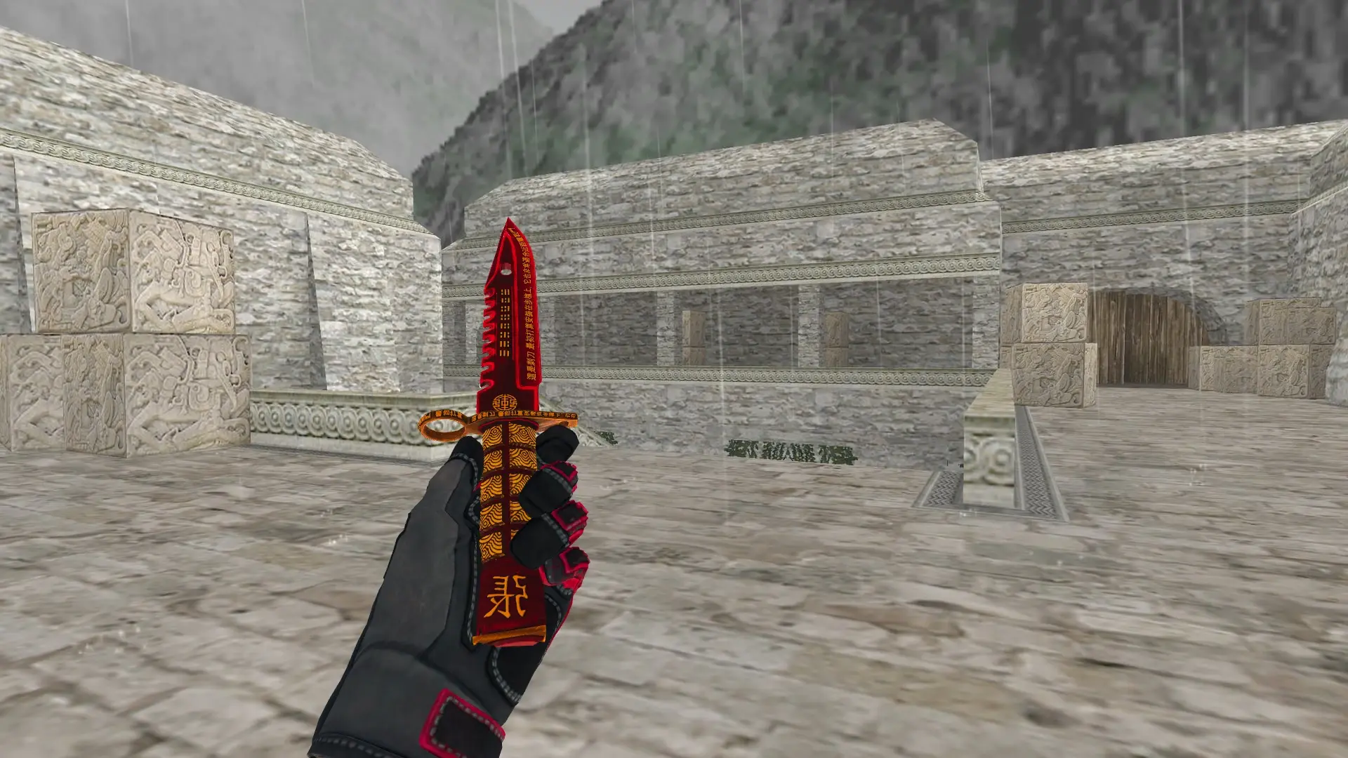 M9 Bayonet | Chang, Specialist Gloves Crimson Kimono — de_aztec (first person)