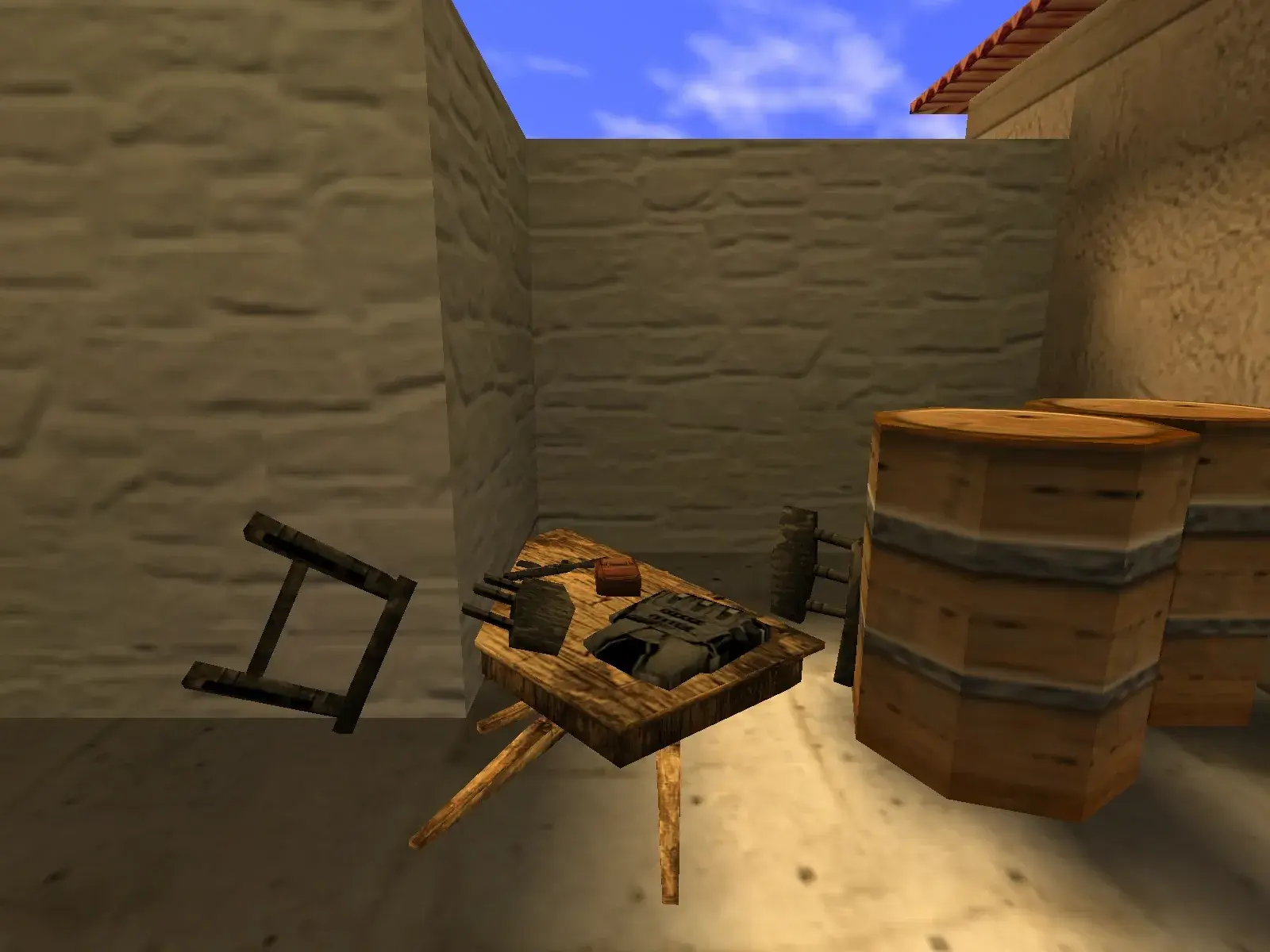 Table with Weapons and Gear — cs_italy, by the barrels